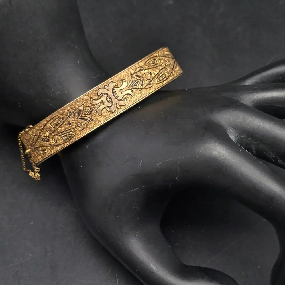 Dunn Bros 10K Gold Filled Bangle Bracelet Etched Vintage Costume Jewelry